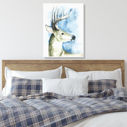 Wandering Stag - Waterverf Canvas Afdruk (Insitu (Slaapkamer))