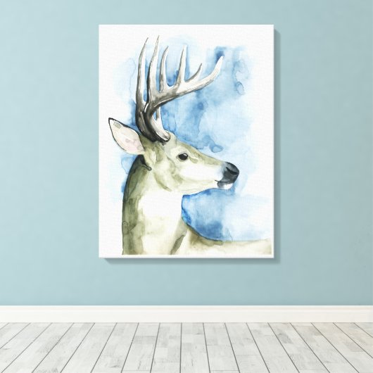 Wandering Stag - Waterverf Canvas Afdruk (Insitu (Houten vloer))