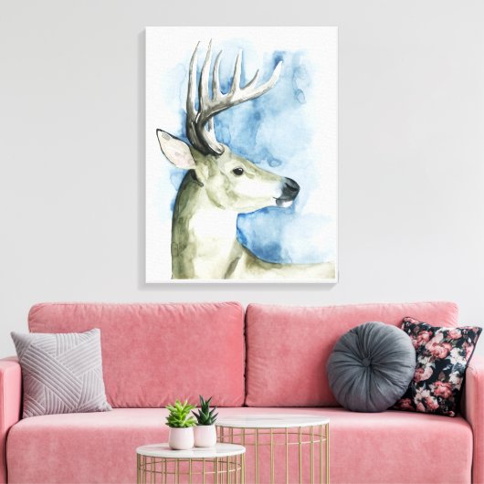 Wandering Stag - Waterverf Canvas Afdruk (Insitu (Woonkamer))