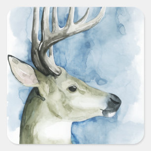 Wandering Stag - Waterverf Vierkante Sticker