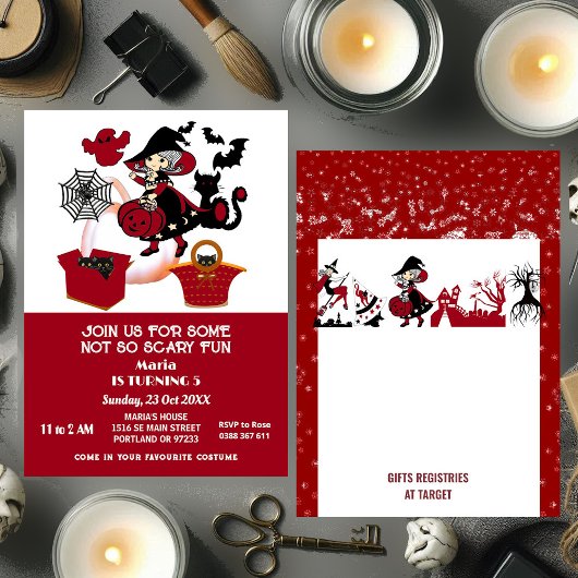 Wandering Witch Halloween Spider Web Kids Verjaard Kaart