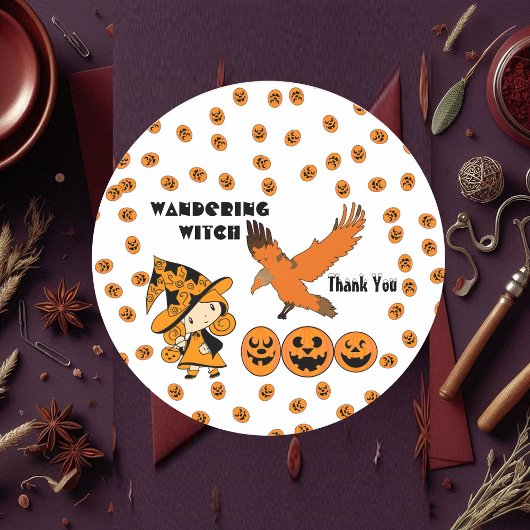 Wandering Witch Party Halloween Raven Pumpkins Fun Ronde Sticker
