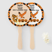 Wandering Witch Raven Halloween Pumpkins Verjaarda Handwaaier (Voorkant en achterkant)