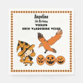 Wandering Witch Raven Halloween Pumpkins Verjaarda Servet