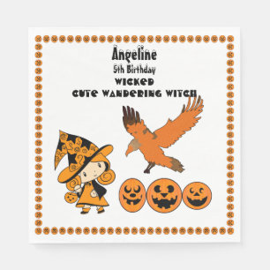Wandering Witch Raven Halloween Pumpkins Verjaarda Servet
