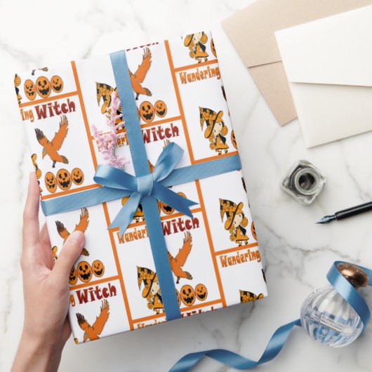 Wandering Witch Raven Jack O Lantern Halloween Fun Cadeaupapier (Geschenken)