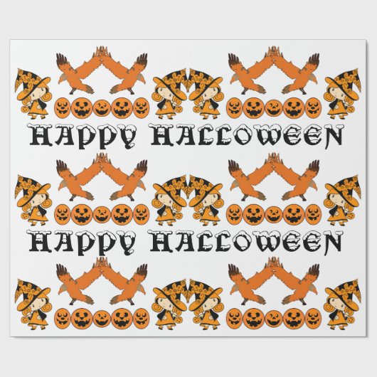 Wandering Witch Spooky Jack O Lantern Halloween Cadeaupapier (Vlak)