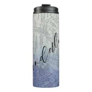 Wanderlust Blau Ombre Watercolor Vintage Wereldkaa Thermosbeker