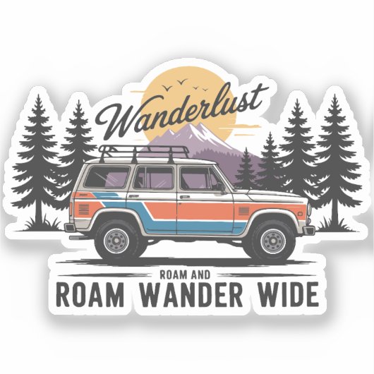 Wanderlust Camper - Zwerven en Zwerven Wandelend B Sticker (Voorkant)