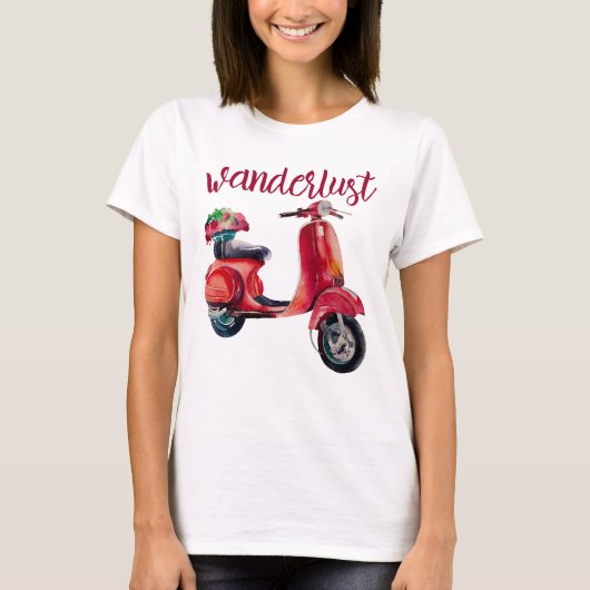 Wanderlust - Chique rode scooter Europese stijl T-shirt (Voorkant)