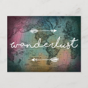 Wanderlust Colorful World Map Postcard Briefkaart