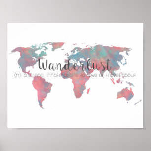Wanderlust-definitie over de Wereldkaart van de wa Poster