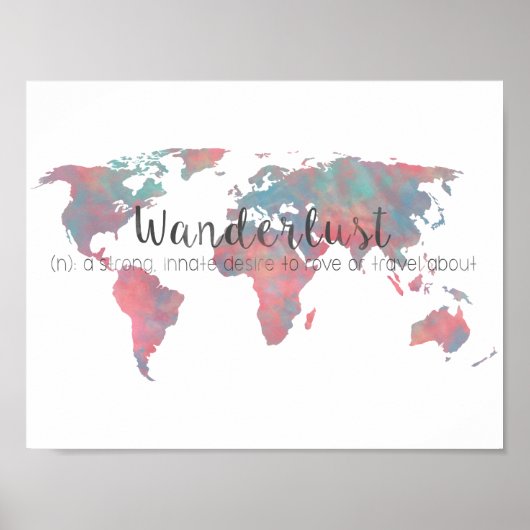 Wanderlust-definitie over de Wereldkaart van de wa Poster (Voorkant)