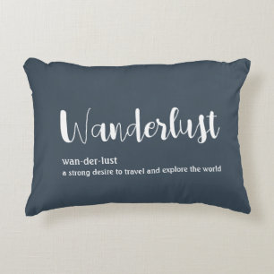 Wanderlust-definitie witte grijze blauwe kleur accent kussen