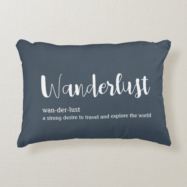 Wanderlust-definitie witte grijze blauwe kleur accent kussen (Voorkant)