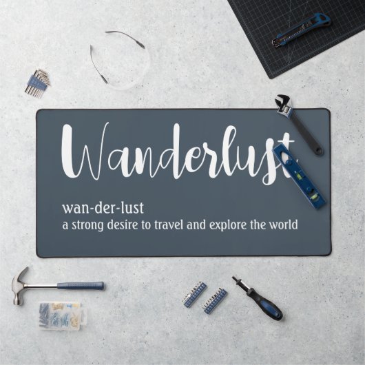 Wanderlust-definitie witte grijze blauwe kleur bureaumat (Werkstation)