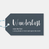 Wanderlust-definitie witte grijze blauwe kleur cadeaulabel (Achterkant Horizontaal)