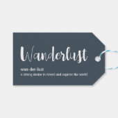 Wanderlust-definitie witte grijze blauwe kleur cadeaulabel (Voorkant (Horizontaal))