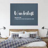 Wanderlust-definitie witte grijze blauwe kleur canvas afdruk (Insitu (Slaapkamer))
