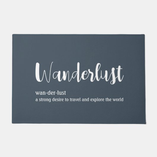 Wanderlust-definitie witte grijze blauwe kleur deurmat (Voorkant)