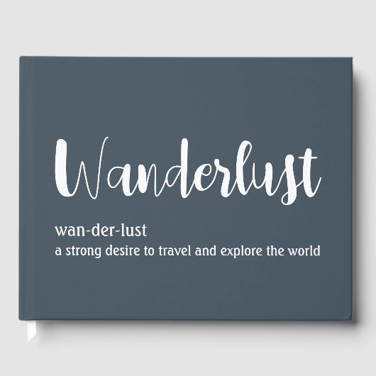 Wanderlust-definitie witte grijze blauwe kleur gastenboek (Voorkant)