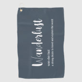 Wanderlust-definitie witte grijze blauwe kleur golfhanddoek (Voorkant)