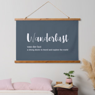 Wanderlust-definitie witte grijze blauwe kleur hangend wandkleed