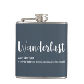 Wanderlust-definitie witte grijze blauwe kleur heupfles (Voorkant)