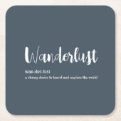 Wanderlust-definitie witte grijze blauwe kleur kartonnen onderzetters (Voorkant)