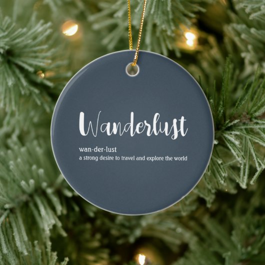 Wanderlust-definitie witte grijze blauwe kleur keramisch ornament (Boom)