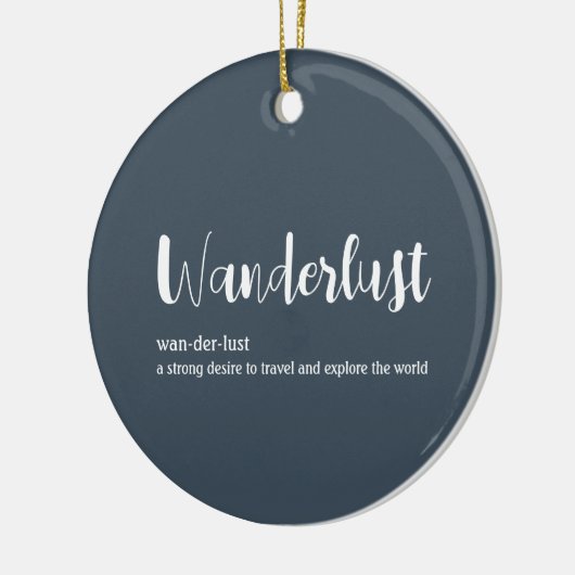 Wanderlust-definitie witte grijze blauwe kleur keramisch ornament (Links)