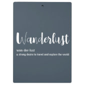 Wanderlust-definitie witte grijze blauwe kleur klembord (Achterkant)