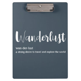Wanderlust-definitie witte grijze blauwe kleur klembord