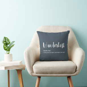 Wanderlust-definitie witte grijze blauwe kleur kussen