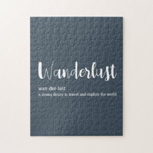 Wanderlust-definitie witte grijze blauwe kleur legpuzzel