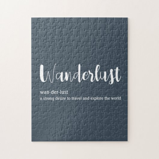Wanderlust-definitie witte grijze blauwe kleur legpuzzel (Verticaal)