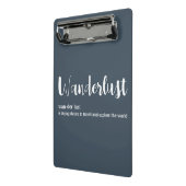 Wanderlust-definitie witte grijze blauwe kleur mini klembord (Angled2)