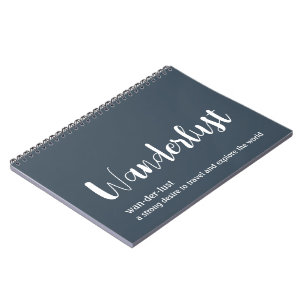Wanderlust-definitie witte grijze blauwe kleur notitieboek