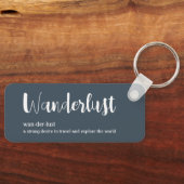 Wanderlust-definitie witte grijze blauwe kleur sleutelhanger (Voorkant)