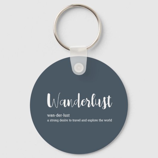 Wanderlust-definitie witte grijze blauwe kleur sleutelhanger (Voorkant)