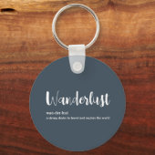 Wanderlust-definitie witte grijze blauwe kleur sleutelhanger (Voorkant)