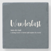 Wanderlust-definitie witte grijze blauwe kleur stenen onderzetter (Voorkant)