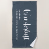 Wanderlust-definitie witte grijze blauwe kleur strandlaken (Voorkant)