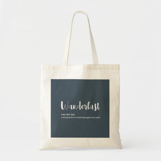 Wanderlust-definitie witte grijze blauwe kleur tote bag (Voorkant)