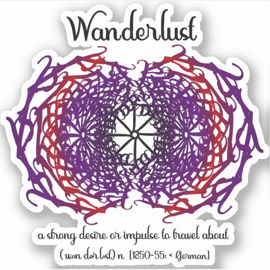 Wanderlust Graphic Text Art Mandala + Word Beteken Sticker (Voorkant)