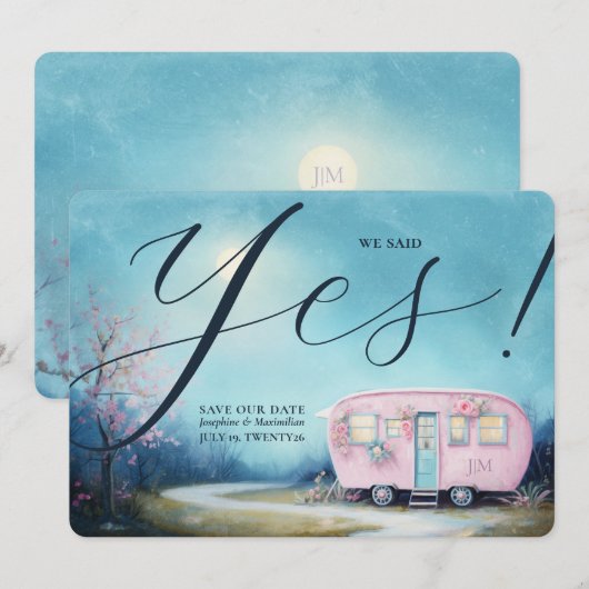 Wanderlust Liefde Trailer Sjabloon Bruiloft Kaart (Voorkant / Achterkant)