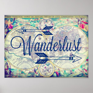 Wanderlust  Map Reisposter Wall Art Poster