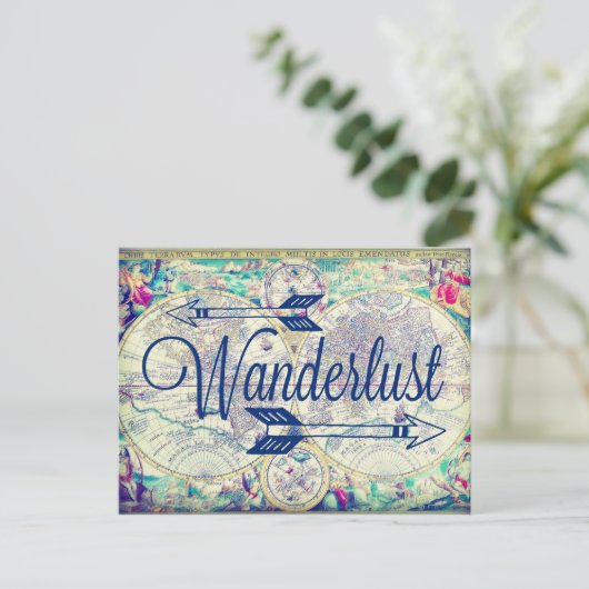 Wanderlust  Map  Travel Briefkaart (Staand voorkant)