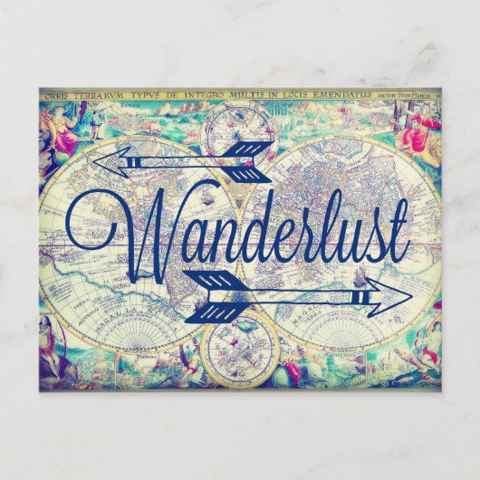 Wanderlust  Map  Travel Briefkaart (Voorkant)