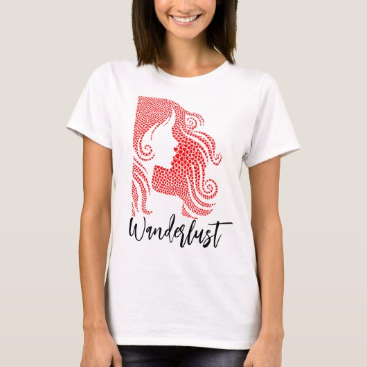 Wanderlust Meisjessilhouet in Rode Hart T-shirt (Voorkant)